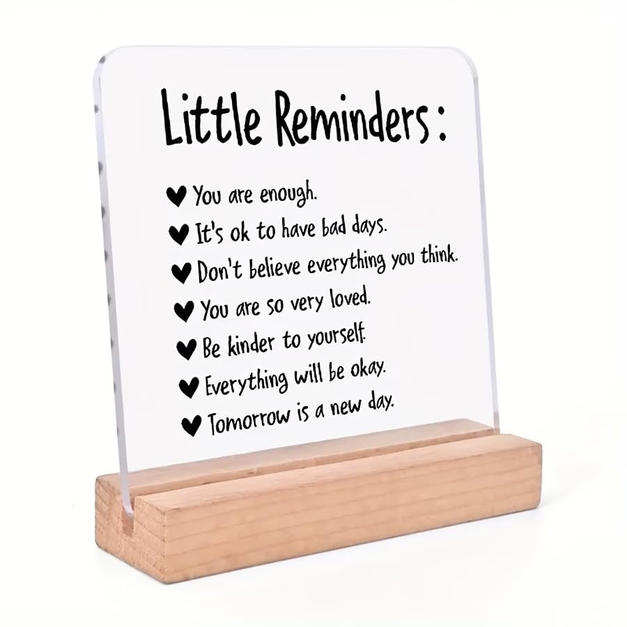 SNAPTRAP Little Reminders Motivational Acrylic Plaque with Wooden Base Stand | Minimal Quote Table Desk Decor | Positive Affirmation Gift | Self Care & Mental Wellness Gift-image-22