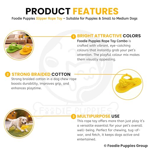 Image of Foodie Puppies Durable Cotton Rope Chew Toy for Dogs | Chewing, Fetching, Playing, Teething & Training for Small to Medium Dogs & Puppies (Slipper Rope (Pack of 2))