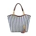 coolcoo2 Fashion Stripe Design Women Street Snap Candid Tote Single Shoulder Canvas Bag Handbag Blue
