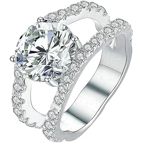 925 Sterling Silver Shiny Full Diamond Gemstone Ring Cubic Zirconia Rings 2 Carat CZ Diamond Multi Row Ring Eternity Engagement Wedding Band Ring for Women (US Code 6) Cover