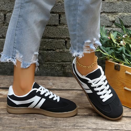 Women's High Top Platform Sneakers – Black Canvas Shoes with Chunky Sole, Lace-Up Design, Black & White Stripes, Anti-Slip, Casual Streetwear Shoes4