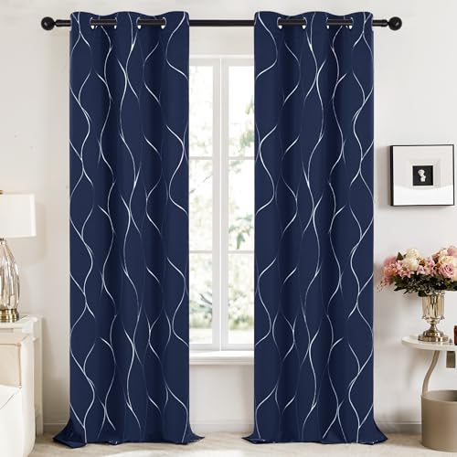 Deconovo Curtains for Living Room, Pattern Blackout Curtains 96 Inches Long