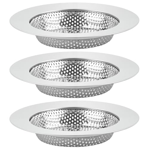 3 Pack Sourdough Drain Catcher 4.5 Universal Sink Drain Strainer Kitchen Sink Drain Strainer with Smooth Rolled Rim Dishwasher Safe 304 Stainless Steel Debris Catcher for Easy Cleanup