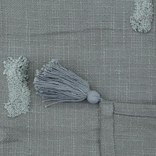 Image of Tufted Cotton Throw Blanket for Sofa & Bed | Handwoven Grey Decorative Throw with Tassels | Soft Couch Throw for 3 Seater, Living Room & Bedroom 125x150 cm
