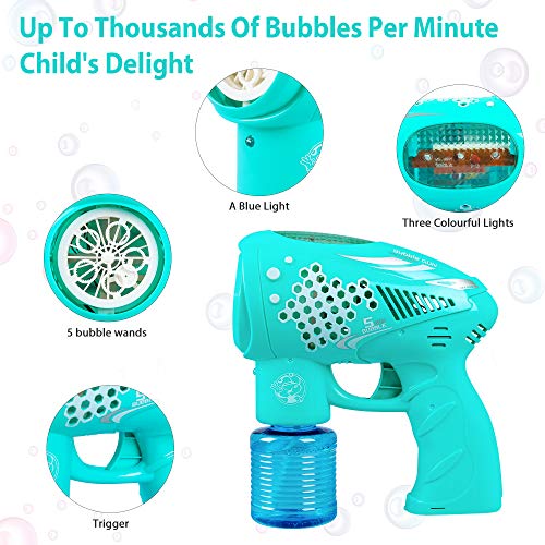 Bubble Gun For Kids,Light-Up And Musical Bubble Blower Toys With Bubble Solution,Fun Summer Indoor And Outdoor Birthday Party Gifts For Age 6 7 8 9+ Years Old Toddlers Boys Girls (Green) #TOP2