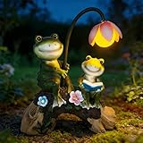 SAMPU CRAFT Solar Powered Frog Garden Statue with Flower Lamp, Resin Frog Figurine Set with Reading Frog, Outdoor Decor for Patio, Lawn, Yard, Unique Gift for Frog and Garden Enthusiasts(Green)