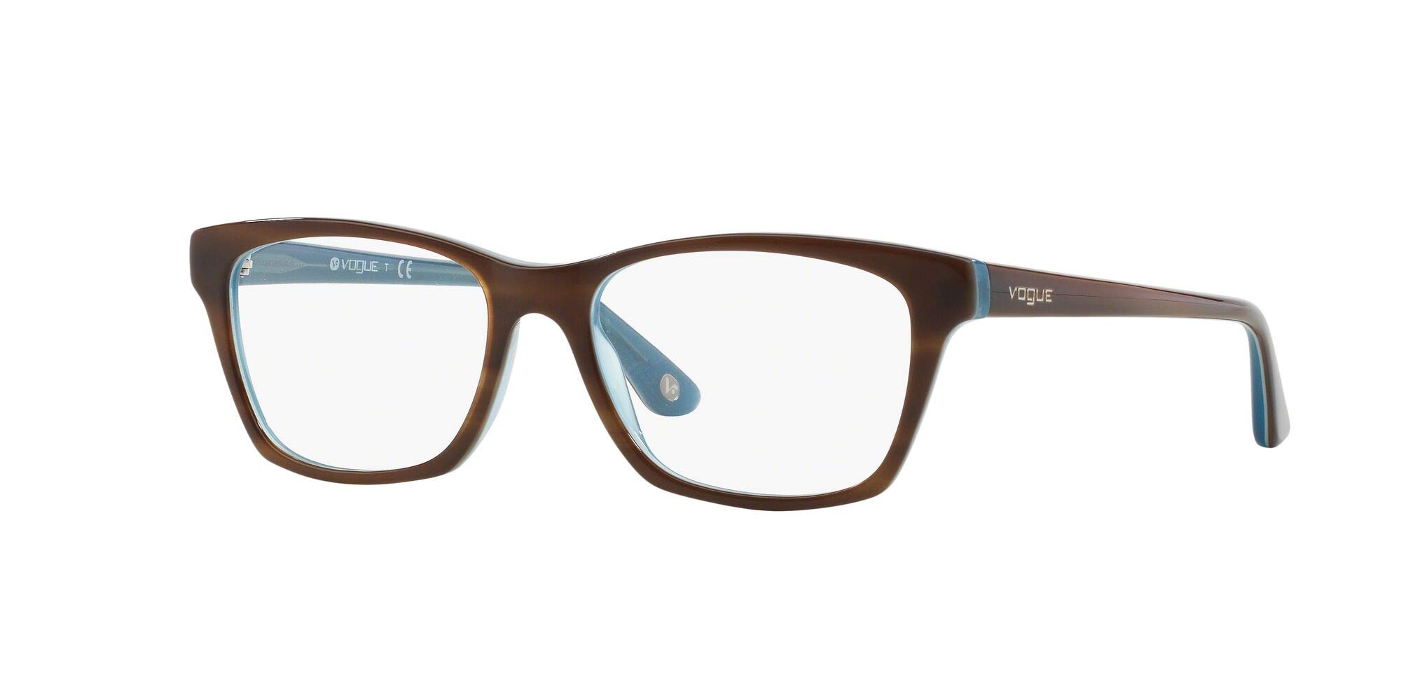 Vogue Eyewear Women's VO2714 Square Prescription Eyeglass Frames, Top Striped Brown/Azure/Demo Lens, 52 mm