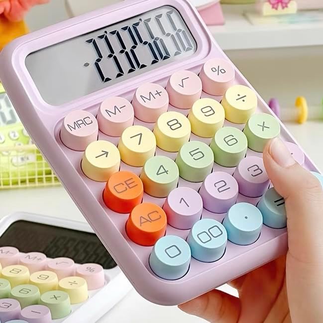 Miniatura 3 de Calculadora mecánica - Pantalla LCD rosa de 12 dígitos, calculadora de llaves inspirada en la máquina de escribir para oficina, escuela, negocios