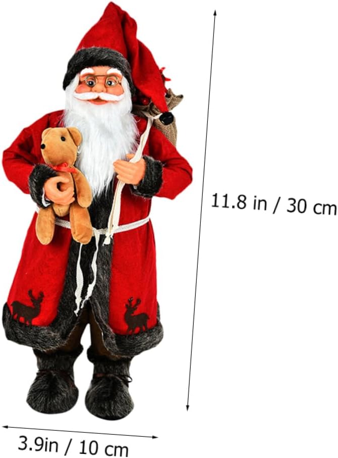 1pc Santa Claus with Bear Decoration Xmas Ornament for Garden Showcase Delicate Holiday Decor for Home Office