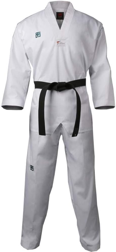 MOOTO Korea Taekwondo Challenger Uniform (Black,White V-Neck) Martial Arts Karate Hapkido Team Demonstration Gym (2. White, 190(Height:190~199cm)(6.23~6.53ft))