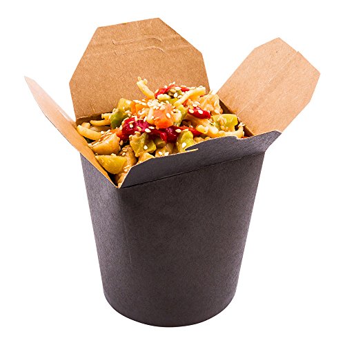 chinese to go containers - Bio Tek 16 Ounce Chinese Take Out Boxes, 200 Round Food To Go Boxes - Leak And Grease-Resistant, Tab-Lock, Black Paper Take Home Boxes, Stackable, Recyclable - Restaurantware