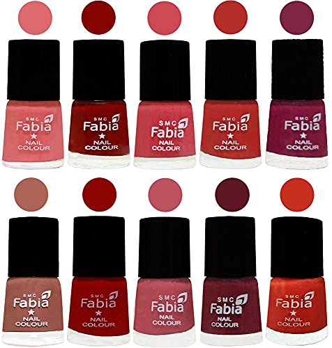 Image of SMC Fabia ALL IN ONE (PACK OF 10), Long Lasting Glossy Nail Polish, 6 ml Each, All Vibrant Colours,02338