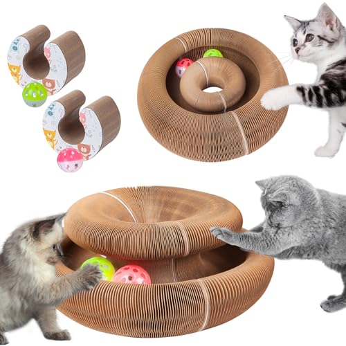 Kitty Kurlz Two-Pack Interactive Cat Toys Accordion Scratcher with Balls