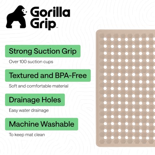 Image of GORILLA GRIP Square Shower Stall Mat, Bathtub Floor Mat, 21x21 Beige