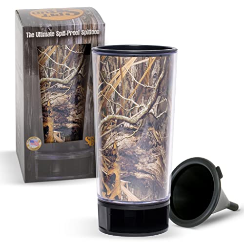 Spit Bud Mossy Oak Shadow Habitat The Ultimate Spittoon for Chew - Portable Dip & Snuff Cup with Lid Pop Tab Spill-Proof Funnel Can Cutter & Holder - Fit in Cup Holder - Hold 8oz -Made in USA