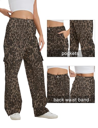 Image of Cargo Pants for Women High Waist Wide Leg Stretchy Pull On Baggy Casual Pants with Pockets