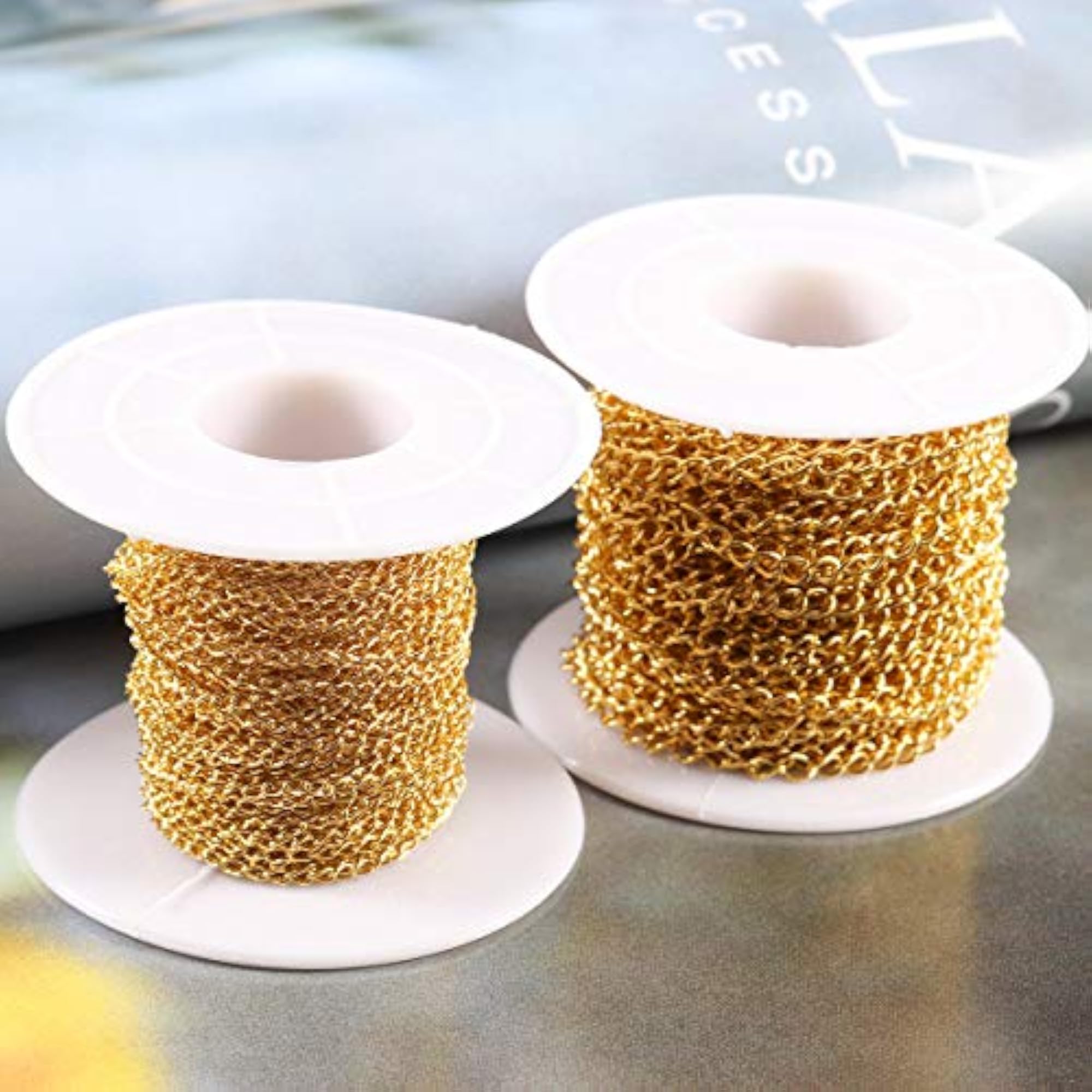 18K Gold Plated Cable Chains for Jewelry Making, Bulk Set