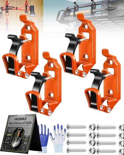 Heavy Duty Metal Rubber Shovel Mount Kit Truck Roof Rack Axe Holder Quick Release Tool Clamps Secure Locking Zinc Alloy Shovel Bracket for Off-Road SUV Bed Wall Mount Garage Organizer(Orange 4PCS)