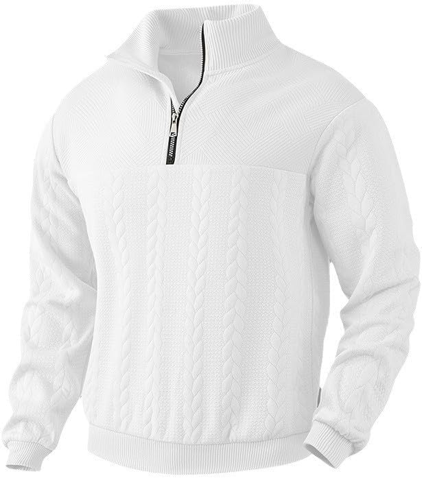 Men's Quarter Zip Knitted Sweatshirt Stand Collar Heavyweight Casual Long Sleeve Pullover Sweaters