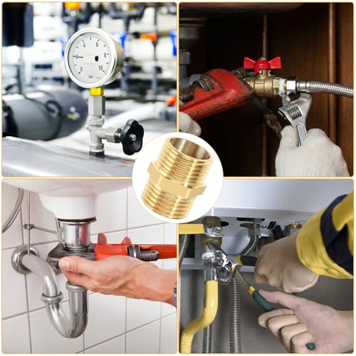 8 Stück Doppelnippel 1/2 Zoll (Ø 20mm), Messing Außengewinde Sechskant, Gewindefitting Verbindungsstück für Heizung Trinkwasseranlage, Sanitär, Rohrinstallation und Heimwerkerprojekte, langlebig