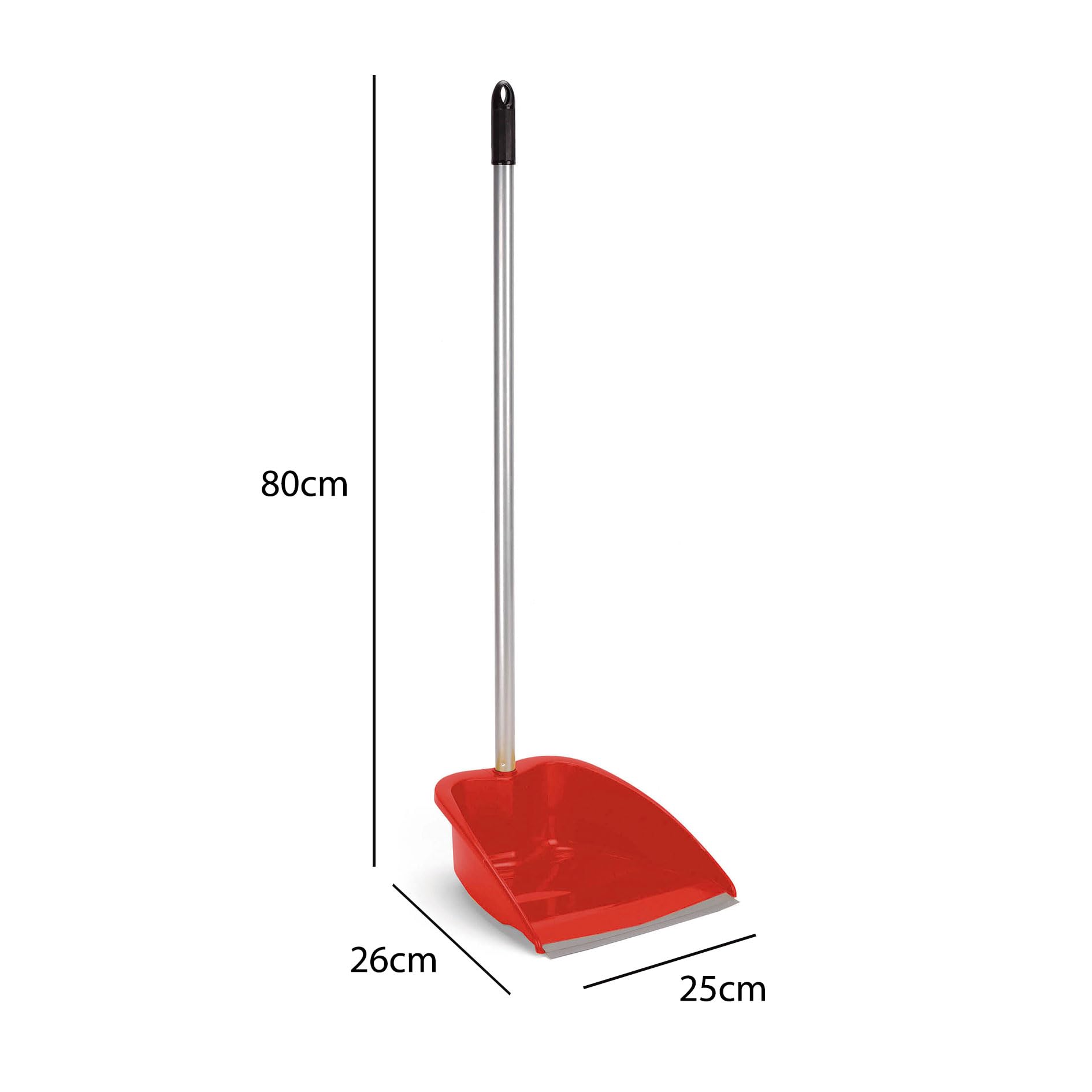Maya - Recogedor de Basura MAX en PP con Labio de Goma y Palo Metálico para Limpieza del Hogar | 26x25x80 cm | Resistente y Estable con Sistema Antivuelco (Rojo)
