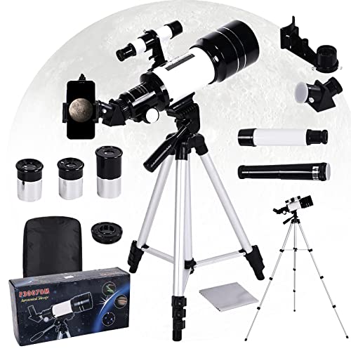MOZMY Telescoop voor Volwassenen, Telescoop Astronomie, 70/300mm Refractor Telescoop, Telescoop voor Volwassenen voor Beginners Amateur-Astronomen, met Statief, 3 Ocularen en Telefoonadapter