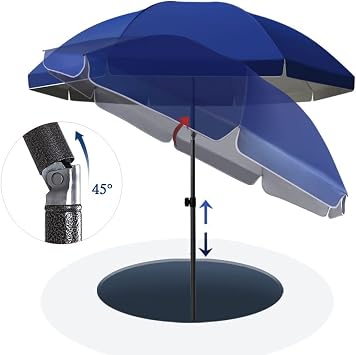 Tiltable Round Patio Umbrella, Height Adjustable, Water Repellent,Sun Protection, for Outdoor Market, Garden, Terrace, Beach, with Carry Bag