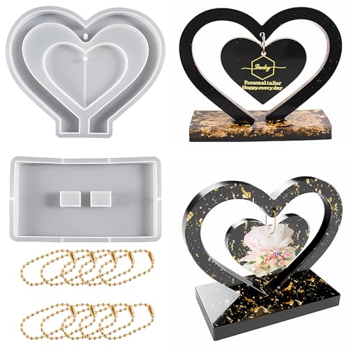Zouwel Herz Gießformen Silikon, Epoxidharz Formen Silikon mit Kette für Epoxidharz Fotorahmen, Kreative DIY Epoxidharz Formen Silikonformen Epoxidharz
