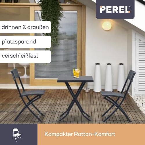 Perel Klappstuhl, klappbar, wetterfest, Rattan-Optik, maximal 300 kg, Schwarz, Stabiler Balkonstuhl, Gartenstuhl, Outdoor faltbar und bequem