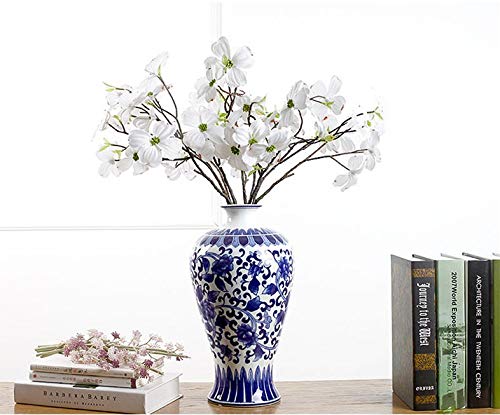 Artificial Dogwood Blossom Silk Flowers Bridal Flowers Bouquets Fake Cornus Bush for Wedding Home Office Decoration(Pack of 6 pcs) (White)