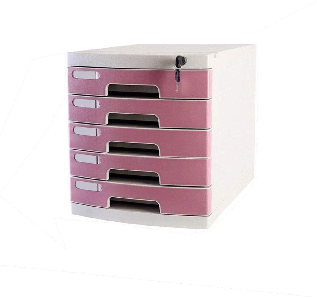ASerZenith Lockable File Cabinet - 5-Layer Plastic Desktop Storage Box For Confidential Documents Office Filing Secure Data Drawer For Home & Office Use