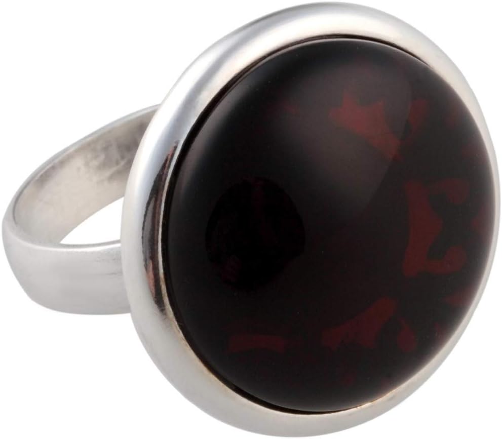 Amber Culture Amber Ring - 925 Sterling Silver Hypoallergenic - in a Luxury Gift Box - Baltic Resin Carved Stone - E13