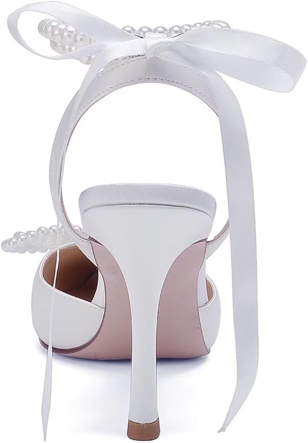Pearl Wedding Shoes for Bride High Heel Bridal Shoes Closed Toe Wedding Heels - Image 6