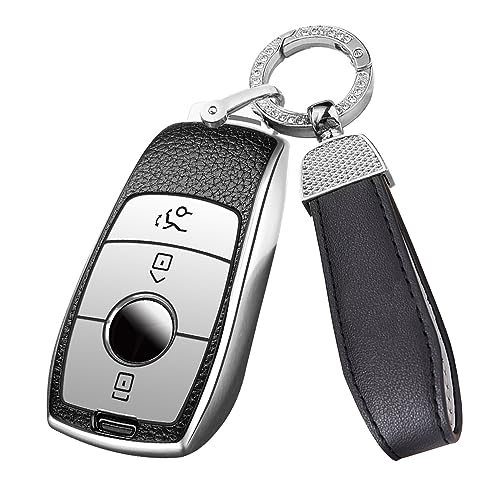 ontto Car Key Fob Cover Keyring fit for Mercedes Benz A B C E S G GLB GLC GLE Class GLS W177 W205 W213 W222 G63 E200 E300 AMG Key Case Smart Key Shell Holder Bag Keychain Protector Accessories Silver