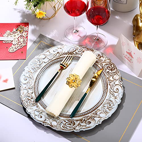 Nuanchu 18 Pieces Antique White Charger Plates 13 Inch Round Plastic Charger Plates Set Vintage Embossed Pattern Decorative Chargers Plate Chargers For Wedding Party Banquets Baby Shower Anniversary #TOP2