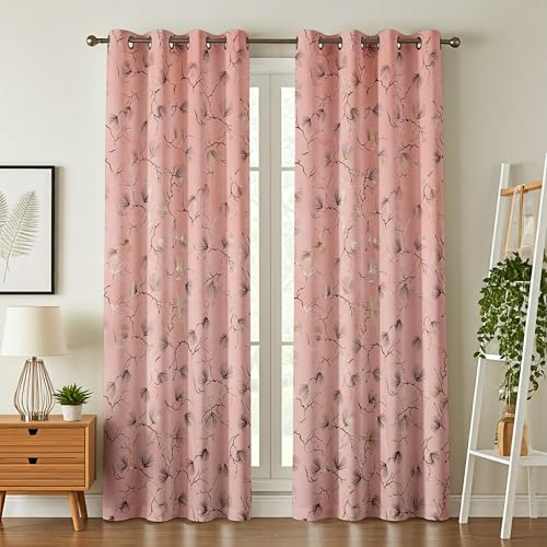 Image of Devsang Golden Foil 5 Feet Window Velvet Curtains Pack of 1, Pink