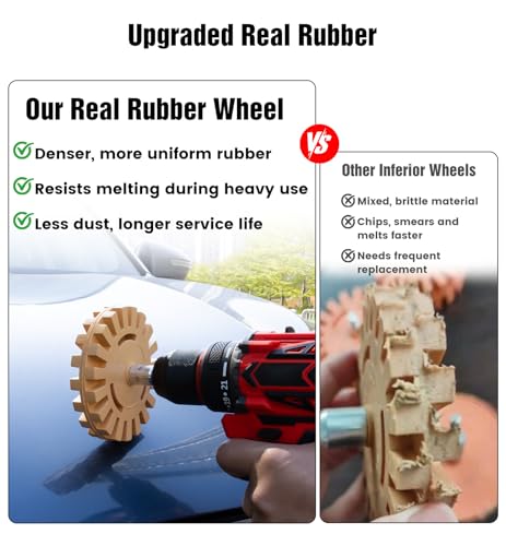 Image of Eraser Wheel Decal Remover Tool Kit, 4 inch Solid Rubber Eraser Wheel for Drill with Razor Blade Scrapers, Professional Adhesive Pinstripe Sticker Remover for Cars, Trucks, RVs