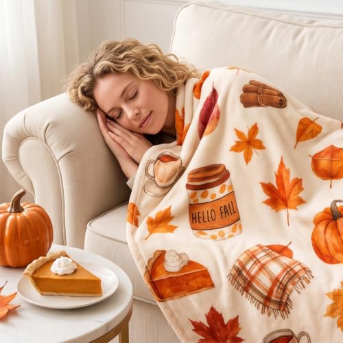 39x59in Flannel Fall Throw Blanket Printed Pumpkin Cake Leaf, Thanksgiving - image 6