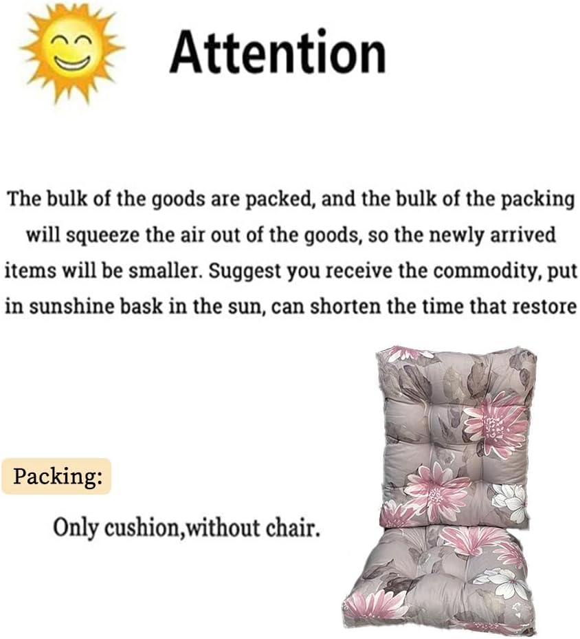 SEAHOME Indoor/Outdoor Rocking Chair Cushion Set,Tufted Comfortable Cushions for Rocking Chairs with Ties,Patio High Back Chair Cushion Pad Sets for Garden Patio Home Furniture (B)