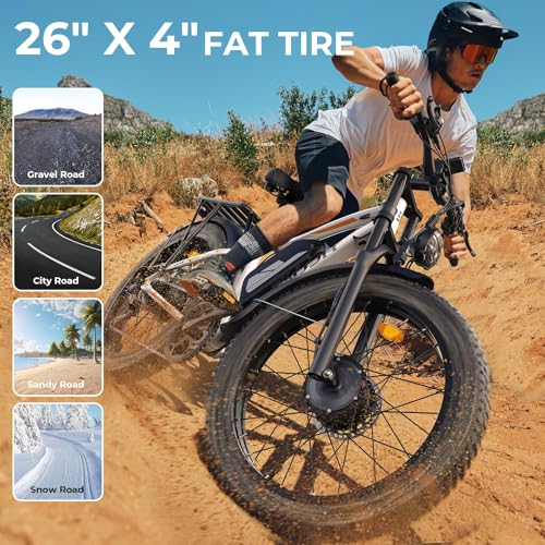 Image of 6000W Electric Bike for Adult, 60V 20Ah Dual Motor Ebikes, Max 50MPH Up to 100 Miles Range, 26 inch Fat Tire Electric Bicycles for Men Women
