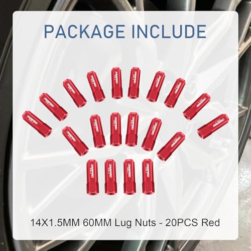 Image of JDMSPEED New Red 20PCS M14X1.5 60MM Extended Forged Aluminum Tuner Racing Lug Nut