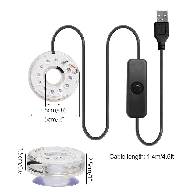 Foto 4 de 7 de Luz LED subacuática para acuario, resistente al agua IP68, colorida, USB, con ventosas fijas