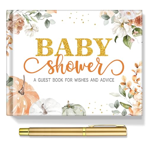 Image of Fuyoooo Little Pumpkin Baby Shower Guest Book Baby Shower Sign in Guest Book Reception with Sonogram Page Keepsake Includes Gold Pen Table Card and Adhesive Photo Corner for Birthday