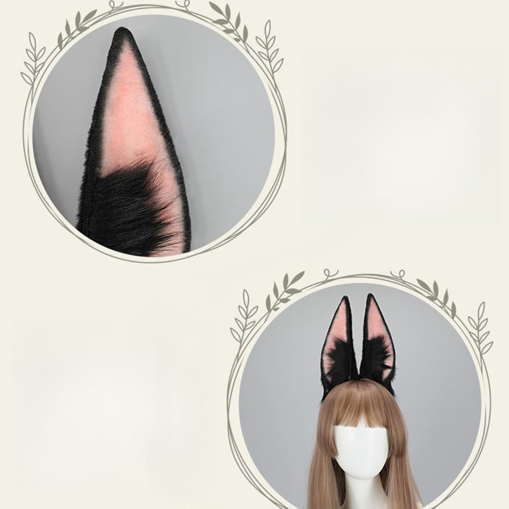 Tighnari Ears and Tail Set Faux Fur Anime Cosplay Headband with Tail Animals Costume Accessories for Party