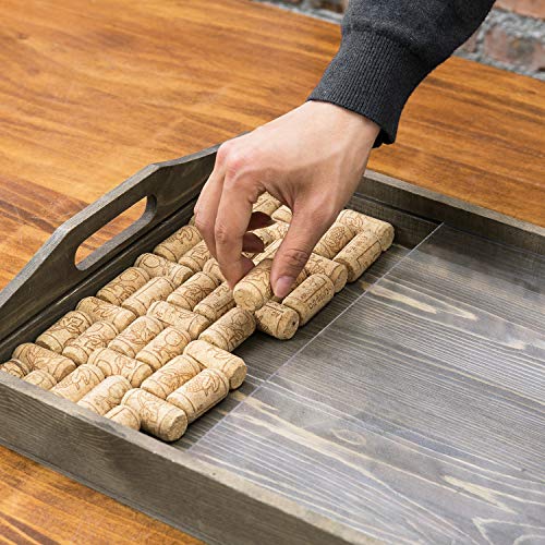 Mygift Vintage Gray Wood Wine Cork Storage Decor Serving Tray With Handles And Clear Acrylic Panel Cover #TOP2