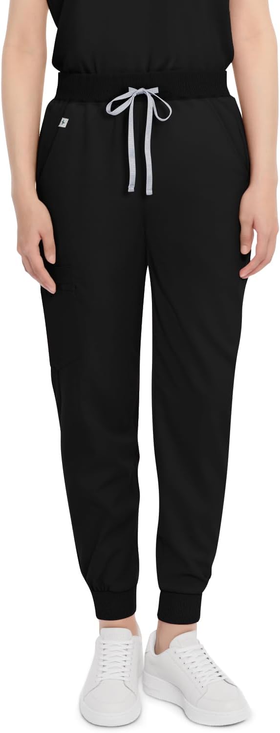 Women's Scrub Pants - Jogger Scrubs for Women, Jogger Style with Elastic Waist & Belt, 5 Pockets (1 Zipper Pocket) - Image 2