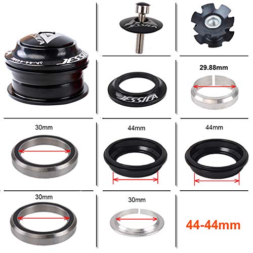 Jessica 44-44 Mm 1-1/8 Threadless Double Sealed Mtb Bearings Lightweight Headset, Fit Mountain Bike Road Bicycle Straight Tapered Tube Frame Fork Star Nut Top Cap thumb #2