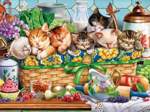 Rompecabezas Ceaco - Gatitos en una Cesta - 300 piezas para adultos | Arte de Image World, fabricado en EE.UU., piezas grandes y fáciles, tamaño final 24 x 18 pulgadas, incluye póster, enmarcable y apto como regalo miniatura 2
