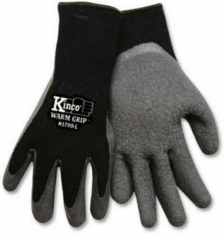 Kinco 1790 Warm Grip Thermal Durable Black Crinkle Latex Coated Palm Knit Shell and Latex Palm, X-Large, 1 Pair