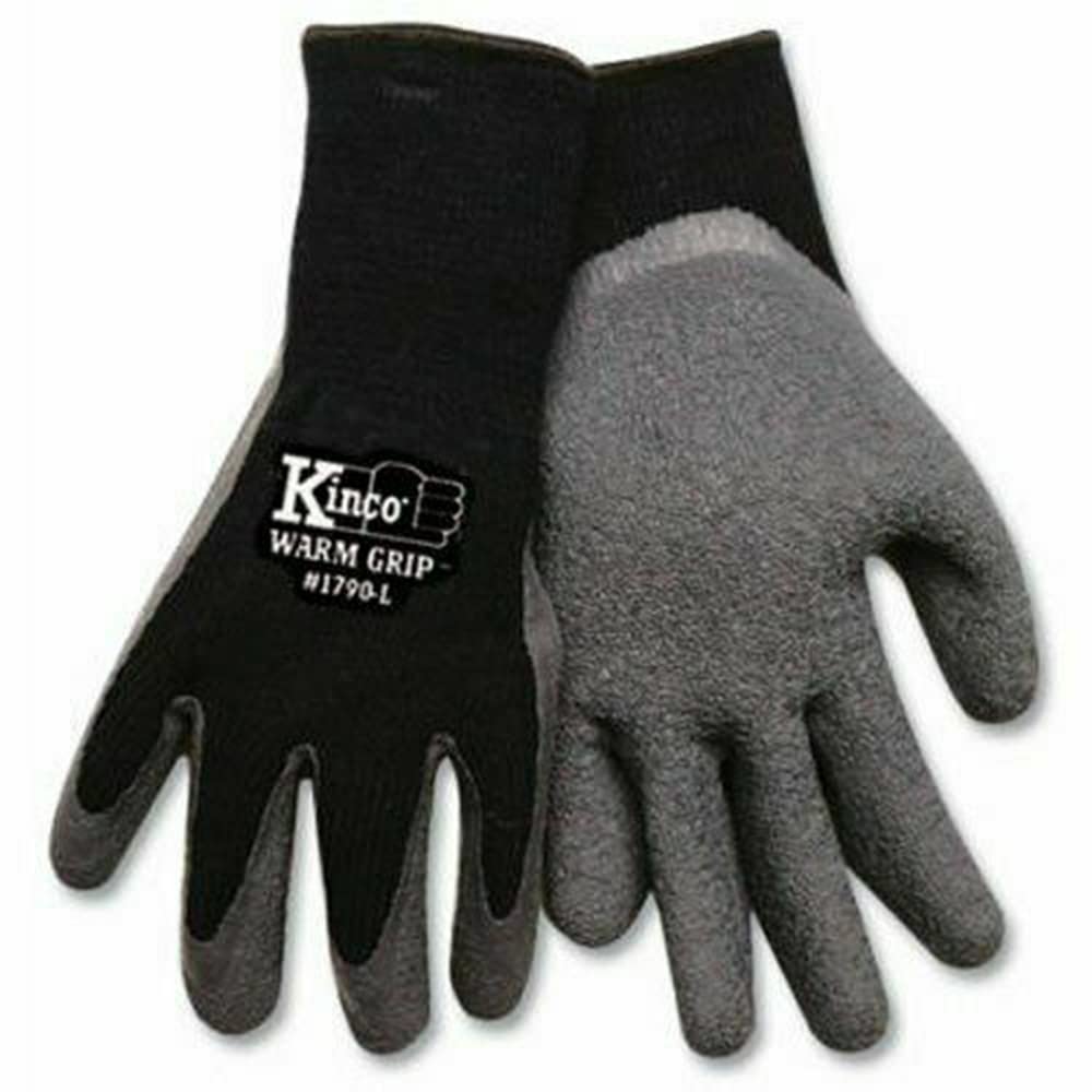 Kinco 1790 Warm Grip Thermal Durable Black Crinkle Latex Coated Palm Knit Shell and Latex Palm, X-Large, 1 Pair